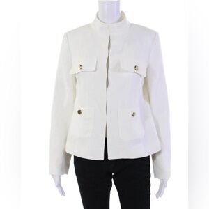 Zara Womens White Cotton Long Sleeve Hook Front Pocket Jacket Size Small